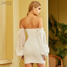 ADYCE White Off Shoulder Sexy Strapless & Long Sleeve Bandage Lace Party Dress - H8056