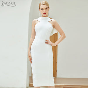 ADYCE Vestidos White Sexy Sleeveless Halter Bow Midi Bodycon Bandage Party Dress - H7865