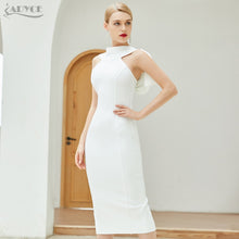 ADYCE Vestidos White Sexy Sleeveless Halter Bow Midi Bodycon Bandage Party Dress - H7865