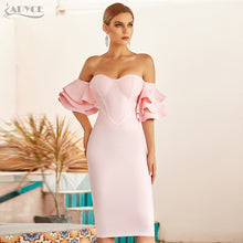 ADYCE Pink Off Shoulder Sexy Butterfly Short Sleeve Bodycon Bandage Party Dress - H8025