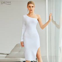 ADYCE White One Shoulder Sexy Long Sleeve Midi Bodycon Bandage Party Dress - H8062