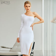 ADYCE White One Shoulder Sexy Long Sleeve Midi Bodycon Bandage Party Dress - H8062