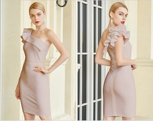 ADYCE Vestido One Shoulder Ruffles Sexy Sleeveless Bodycon Bandage Party Dress - H7925