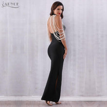 Women's Bandage Elegant Long Pearls Chain Bead Backless & Sleeveless Evening Maxi Party Dress