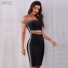 Women's Sexy Slash Neck Sequined Hollow Out Midi Off Shoulder Bandage Party Dress