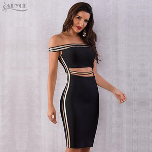 Women's Sexy Slash Neck Sequined Hollow Out Midi Off Shoulder Bandage Party Dress