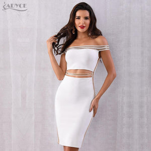 Women's Sexy Slash Neck Sequined Hollow Out Midi Off Shoulder Bandage Party Dress