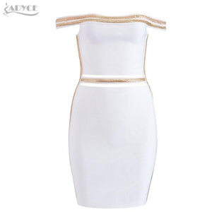 Women's Sexy Slash Neck Sequined Hollow Out Midi Off Shoulder Bandage Party Dress