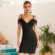 ADYCE Vestidos Sexy Lace Short Sleeve Black Off Shoulder Bodycon Bandage Party Dress - H8150