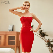 ADYCE Vestidos Red Sexy Strapless Sleeveless Midi Lace Bodycon Bandage Party Dress - H8037