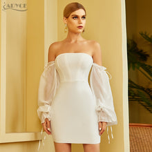 ADYCE White Off Shoulder Sexy Strapless & Long Sleeve Bandage Lace Party Dress - H8056