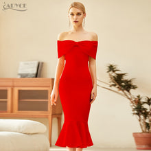 ADYCE Vestidos Sexy Red Off Shoulder Short Sleeve Mermaid Bodycon Bandage Party Dress - H8058