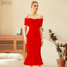 ADYCE Vestidos Sexy Red Off Shoulder Short Sleeve Mermaid Bodycon Bandage Party Dress - H8058